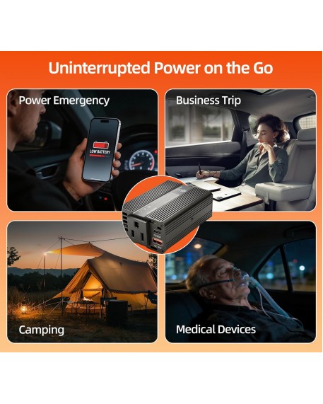 BESTEK 200W Car Power Inverter DC 12V to AC 110V, with PD 30W USB-C & QC18W USB-A Fast Charging Ports